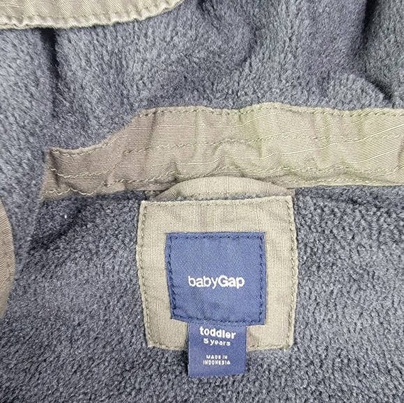 Baby Gap Jacket Toddler 5t Military Style Green Cotton Hood Zipper & Buttons - Picture 2 of 9